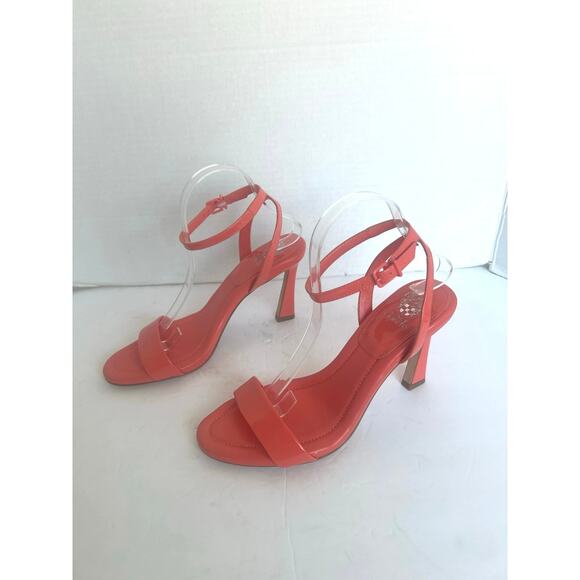 NWT Vince Camuto Lilah Coral Orange Leather Ankle Strap High Heel Sandals Sz 10M - Picture 1 of 9